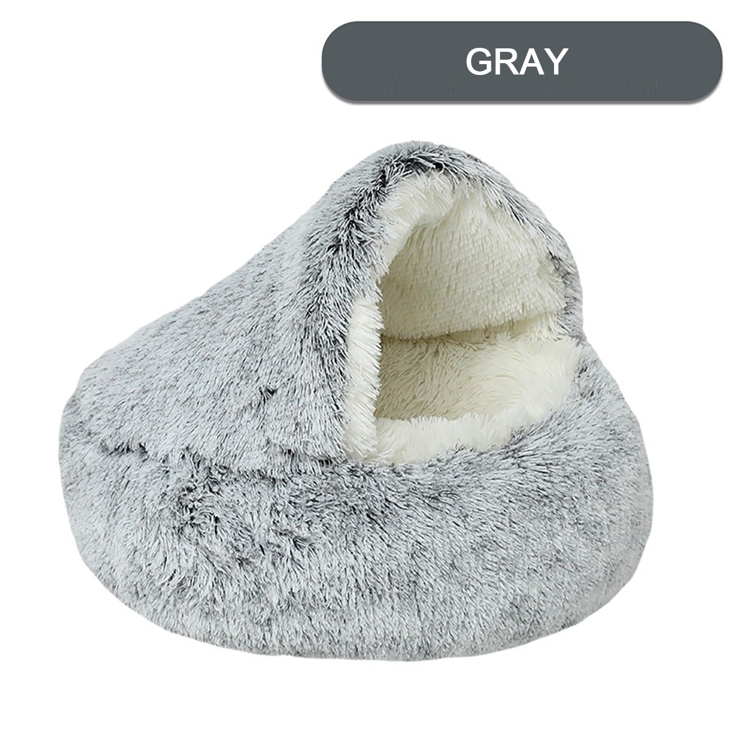 Plush Round Hooded Cat Bed