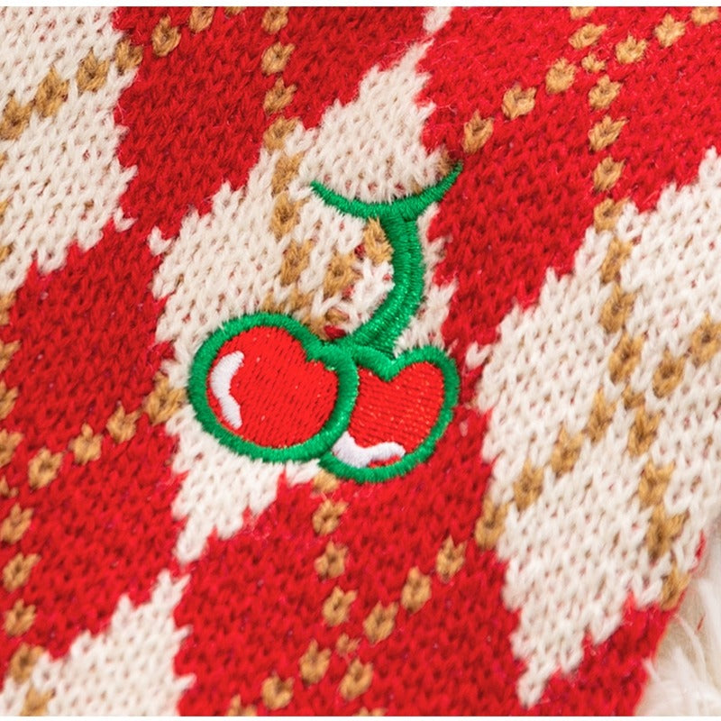 Diamond-Embroidered Cherry Pet Sweater