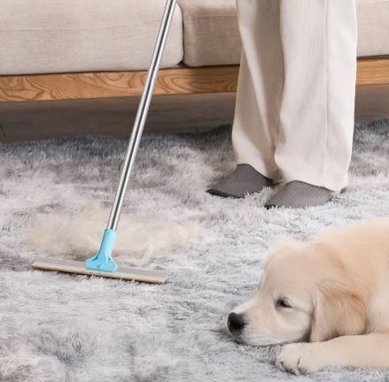 Adjustable Long Handle Pet Hair Carpet Rake (35.83-55.51 in) – Blue