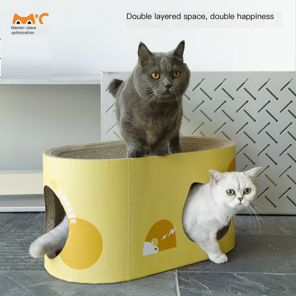 Corrugated Cat Scratching Board with Wooden Tunnel