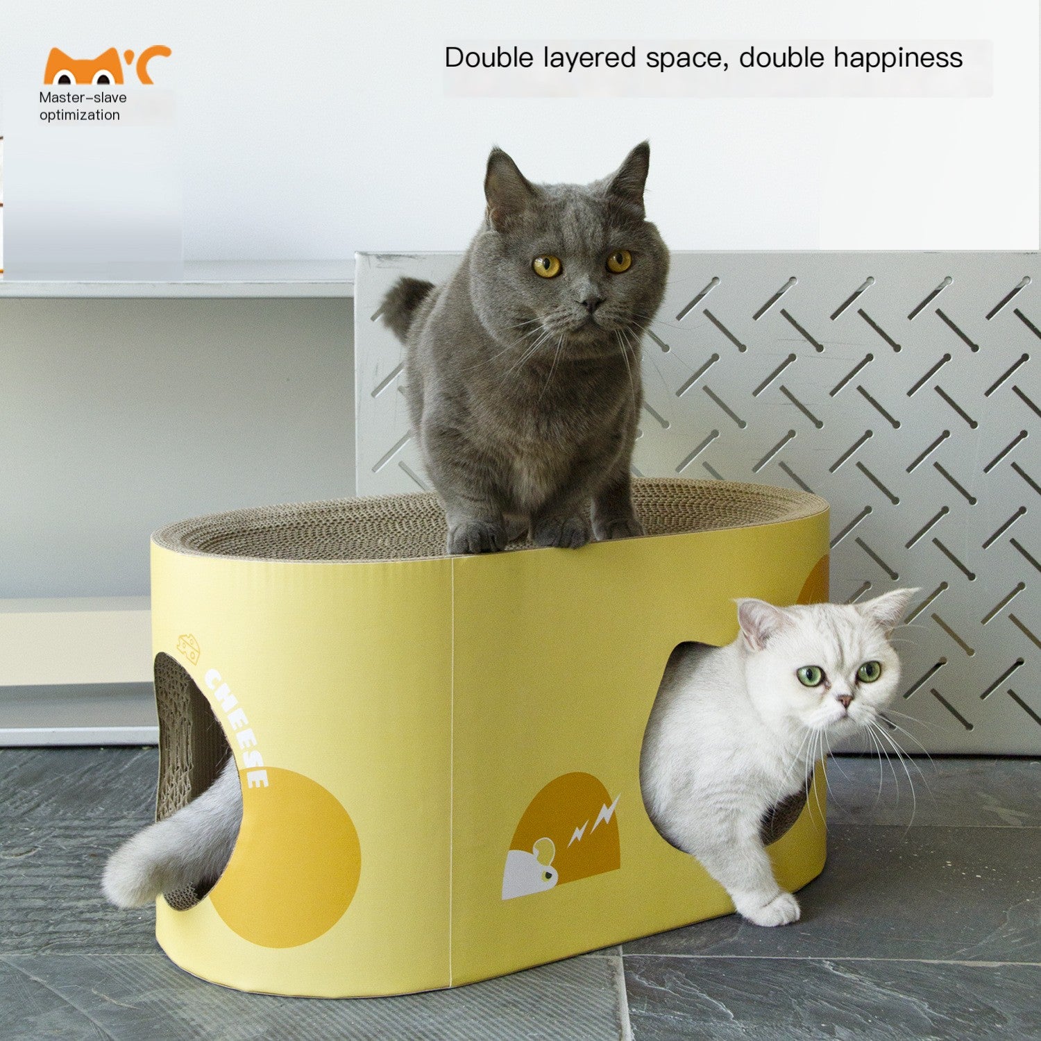 Corrugated Cat Scratching Board with Wooden Tunnel