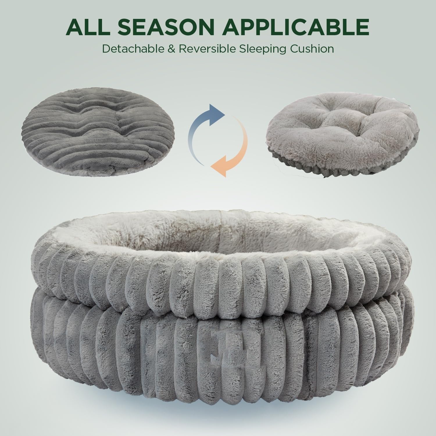 Washable Plush Cat Bed with Anti-Slip Bottom