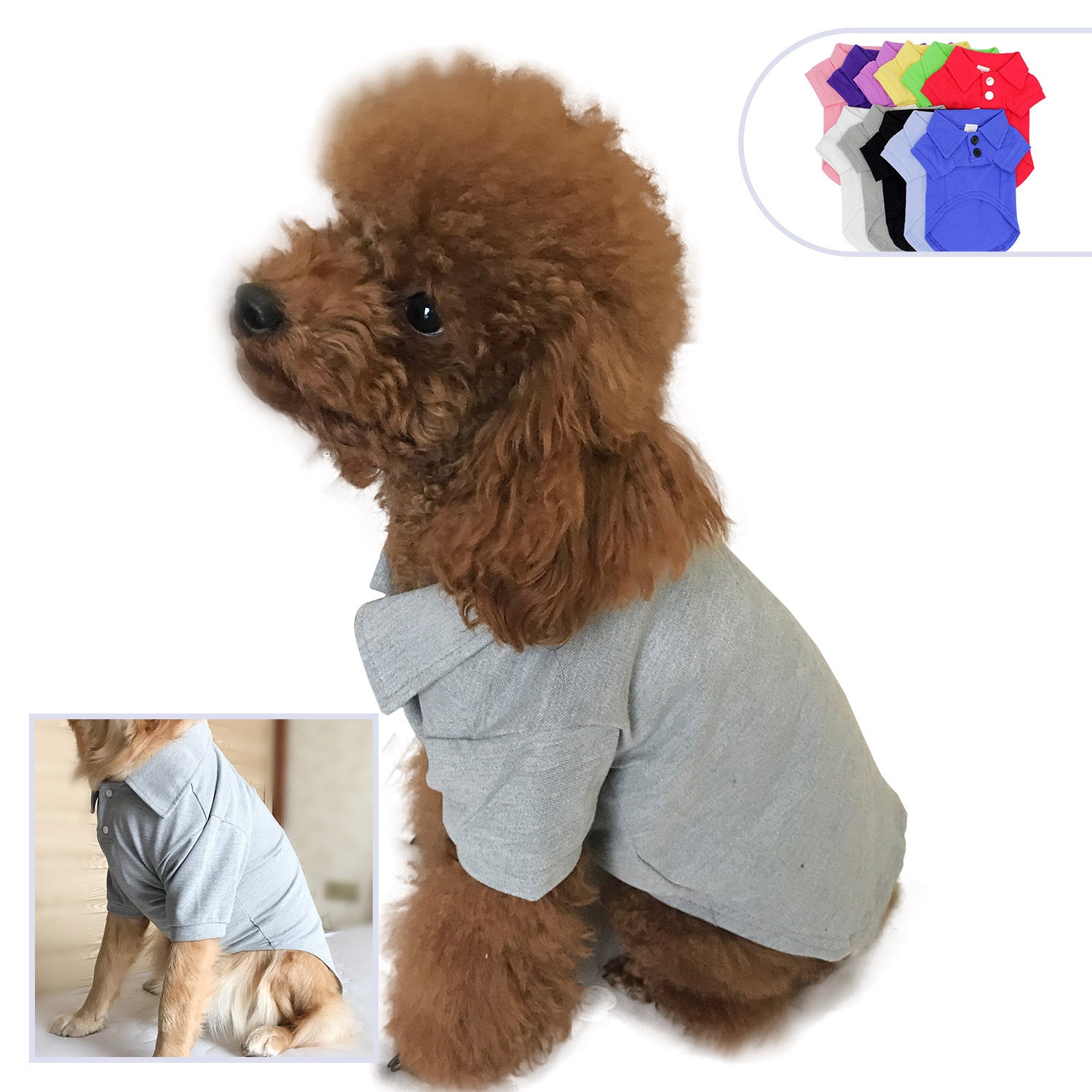 Cotton Dog Polo T-Shirt in Solid Colors for Pets