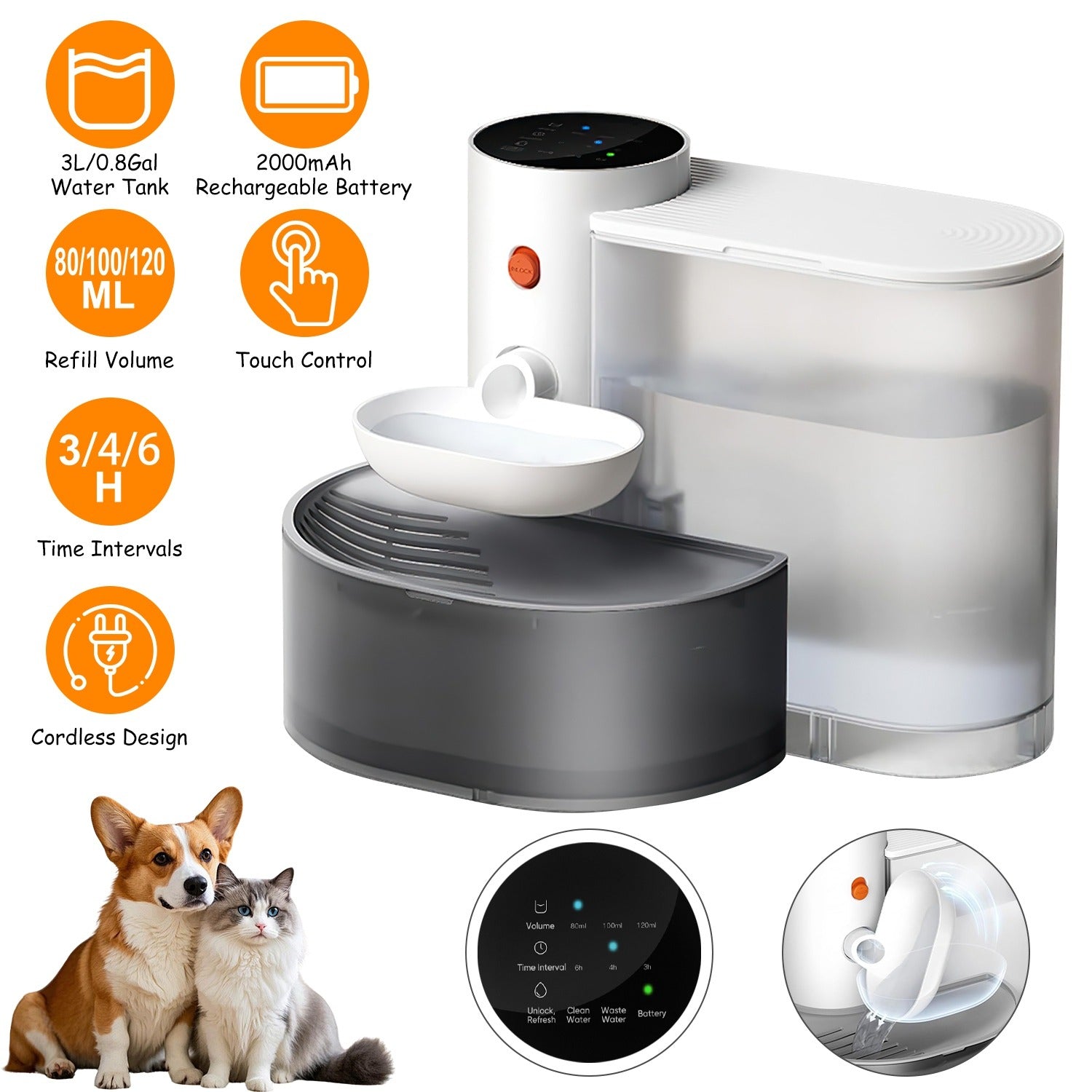 Smart Cordless 3L Pet Water Fountain