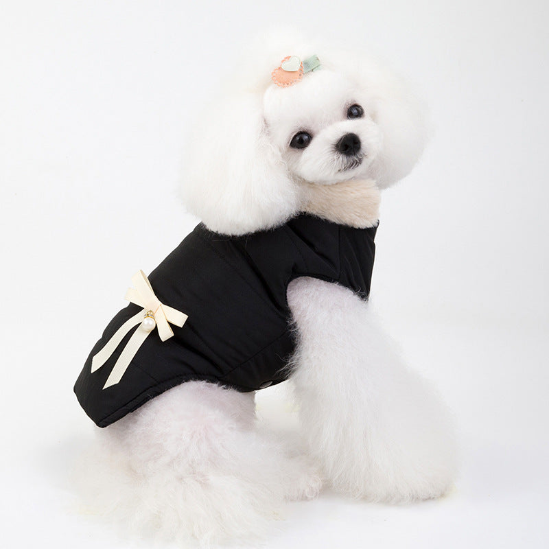 Princess Dog Coat with Bow and Fur Collar for Pets
