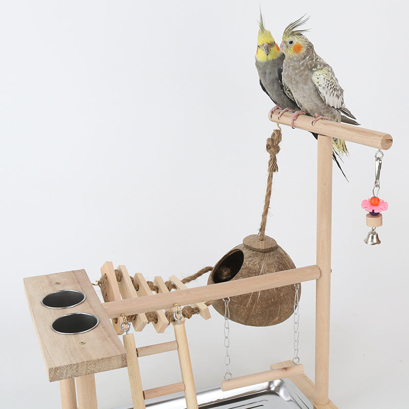 Solid Wood Parrot Training Stand with Climbing Ladder