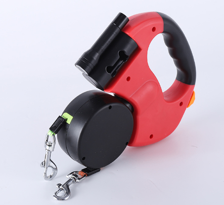 Dual Headed Pet Leash with Flashlight & Garbage Bag Box