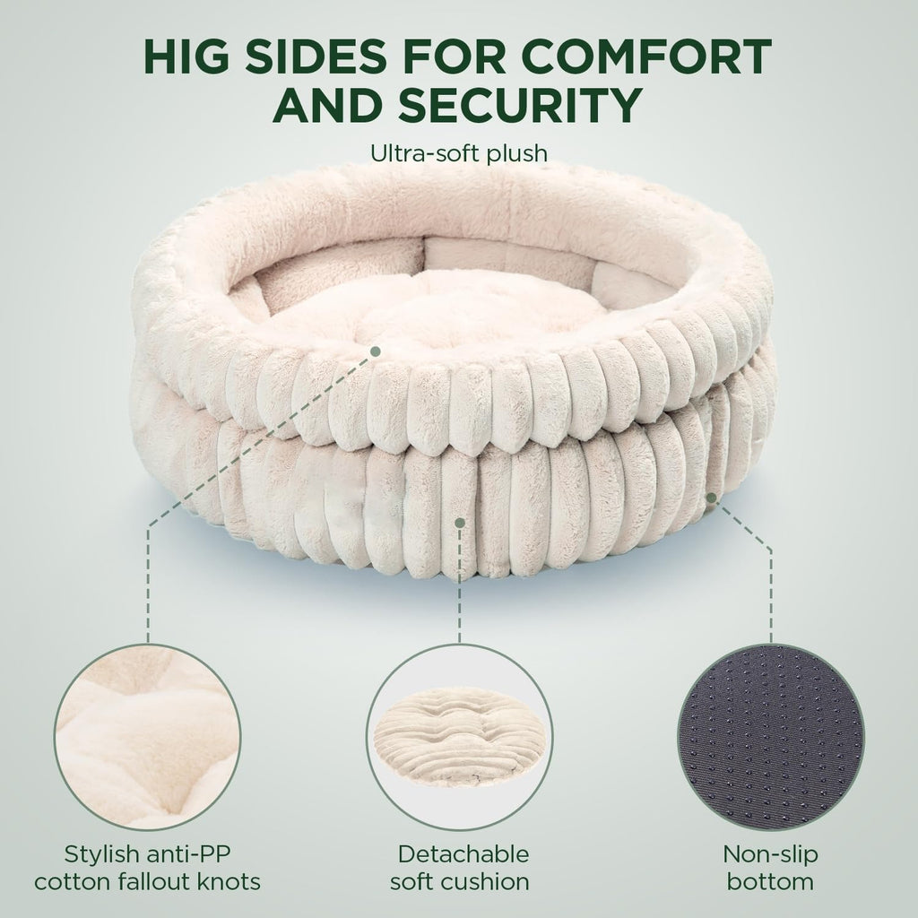 Washable Plush Cat Bed with Anti-Slip Bottom