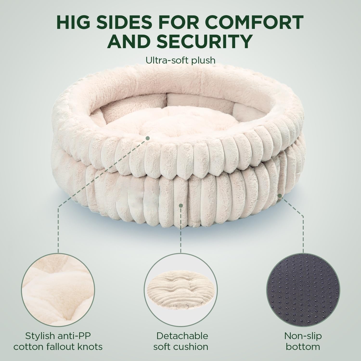 Washable Plush Cat Bed with Anti-Slip Bottom