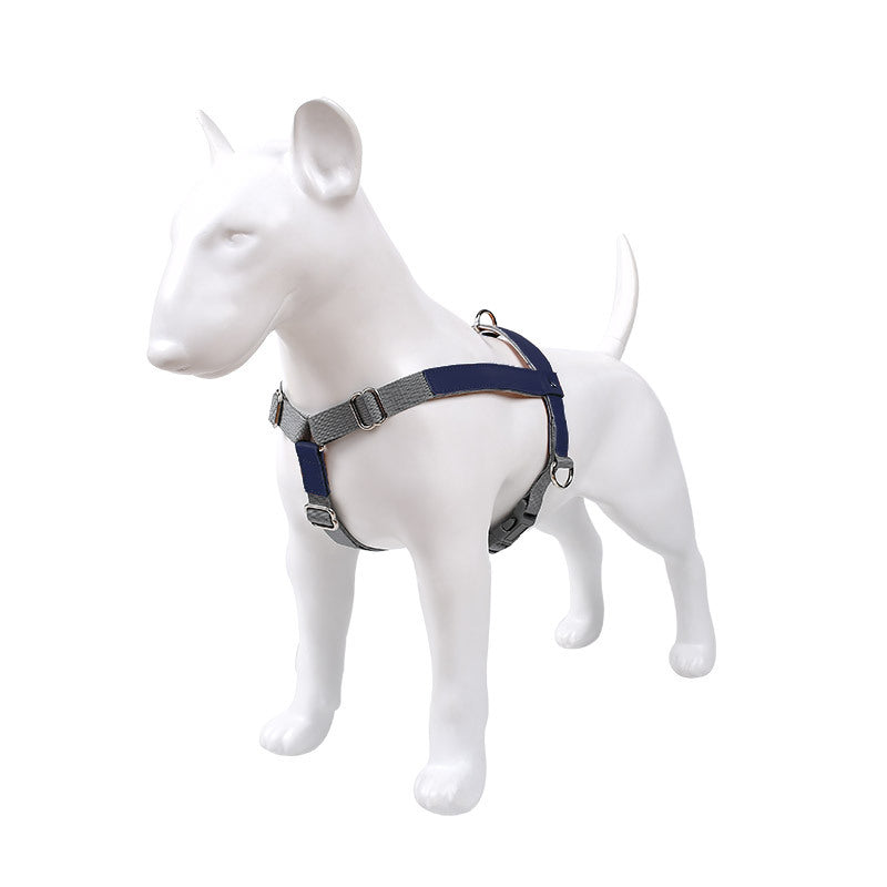 Leather Dog Chest Harness Vest with Nylon Leash Set
