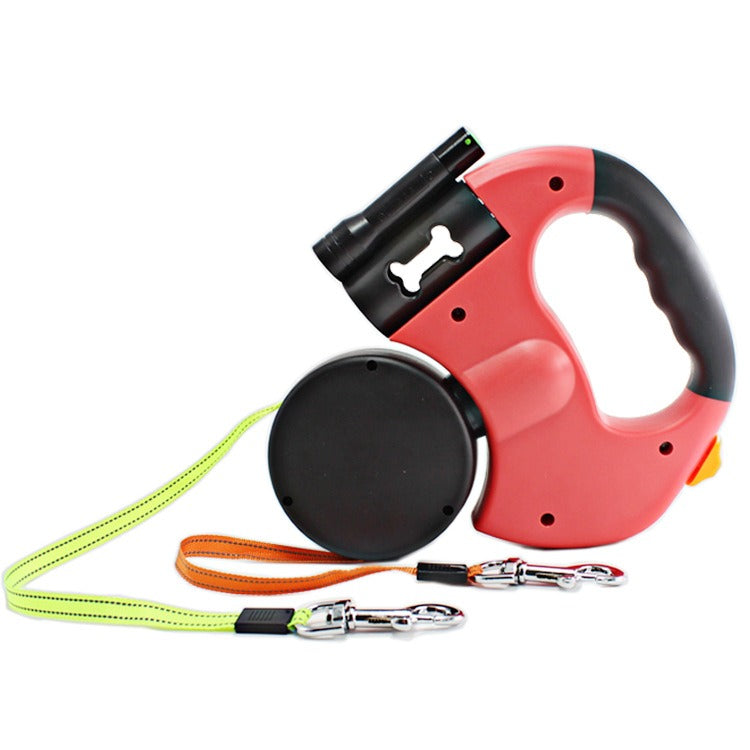 Dual Head Retractable Dog Leash with Flashlight