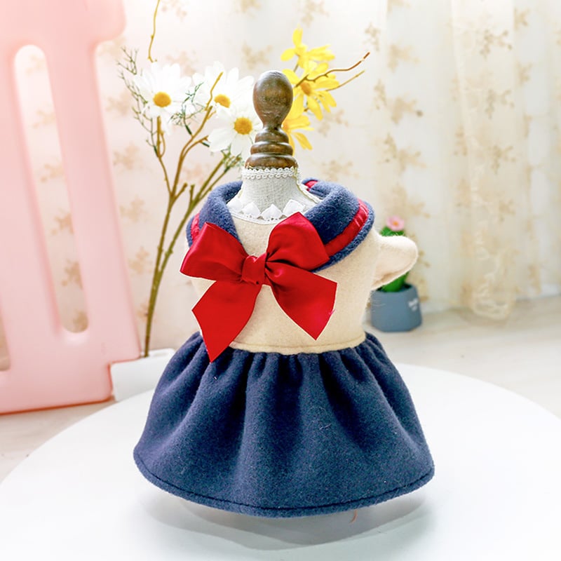 Cute Navy Blue Bow Cat Costume with Princess Skirt