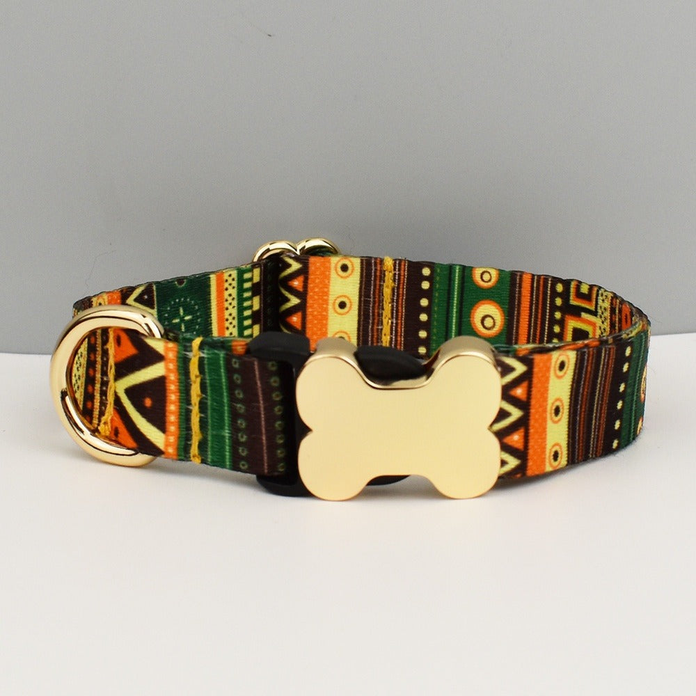 Ethnic Webbing Bone Buckle Pet Collar