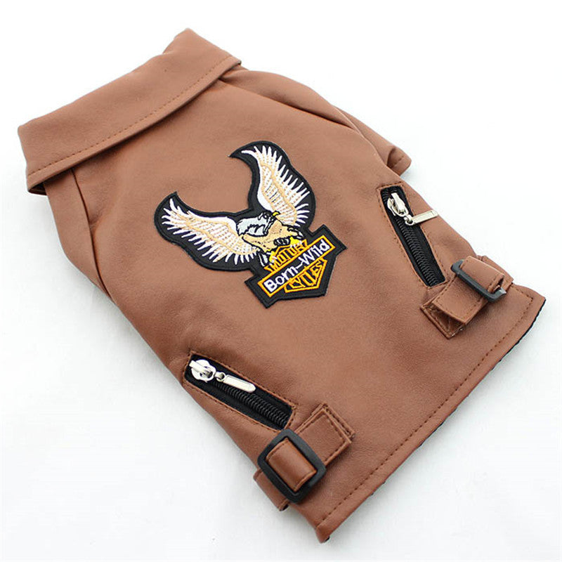 Embroidered Dog Jacket in Eagle PU Leather