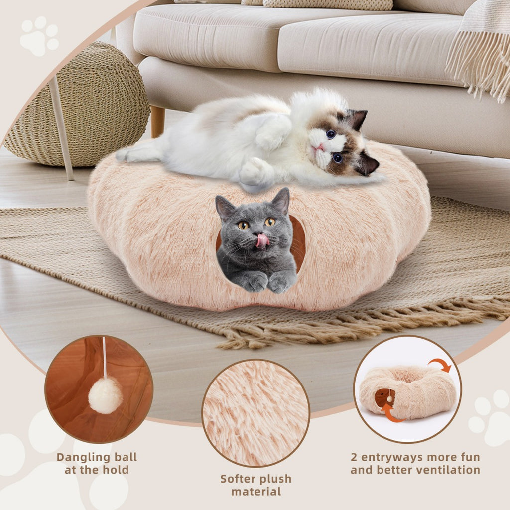 Cat Tunnel with Plush Bed for Cats