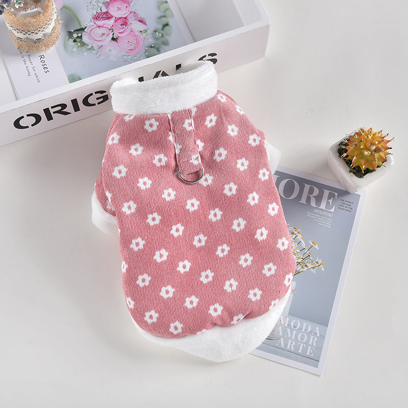 Padded Winter Dog Coat with Floral Corduroy Design