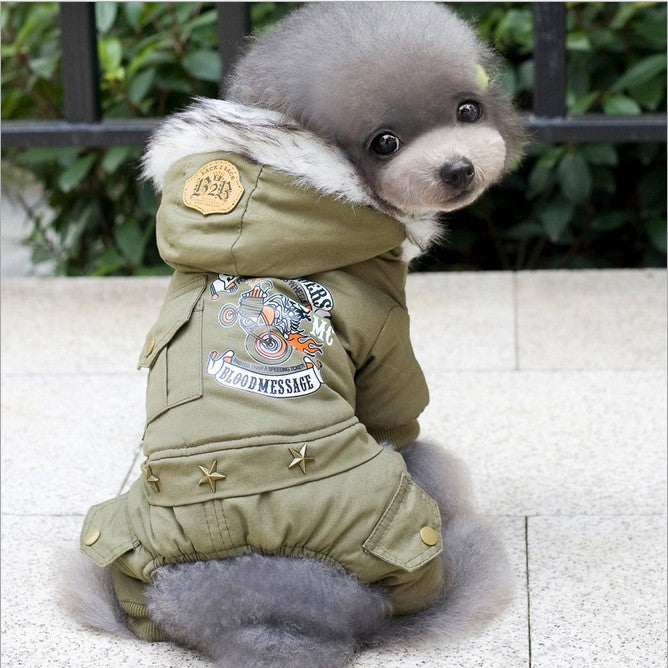 Military Style Dog Cotton Jacket for Small Breeds
