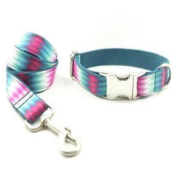 Patterned Dog Collar with Ribbon Traction Set