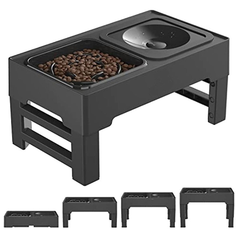 Adjustable Elevated Dog Bowl with Slow Feeder