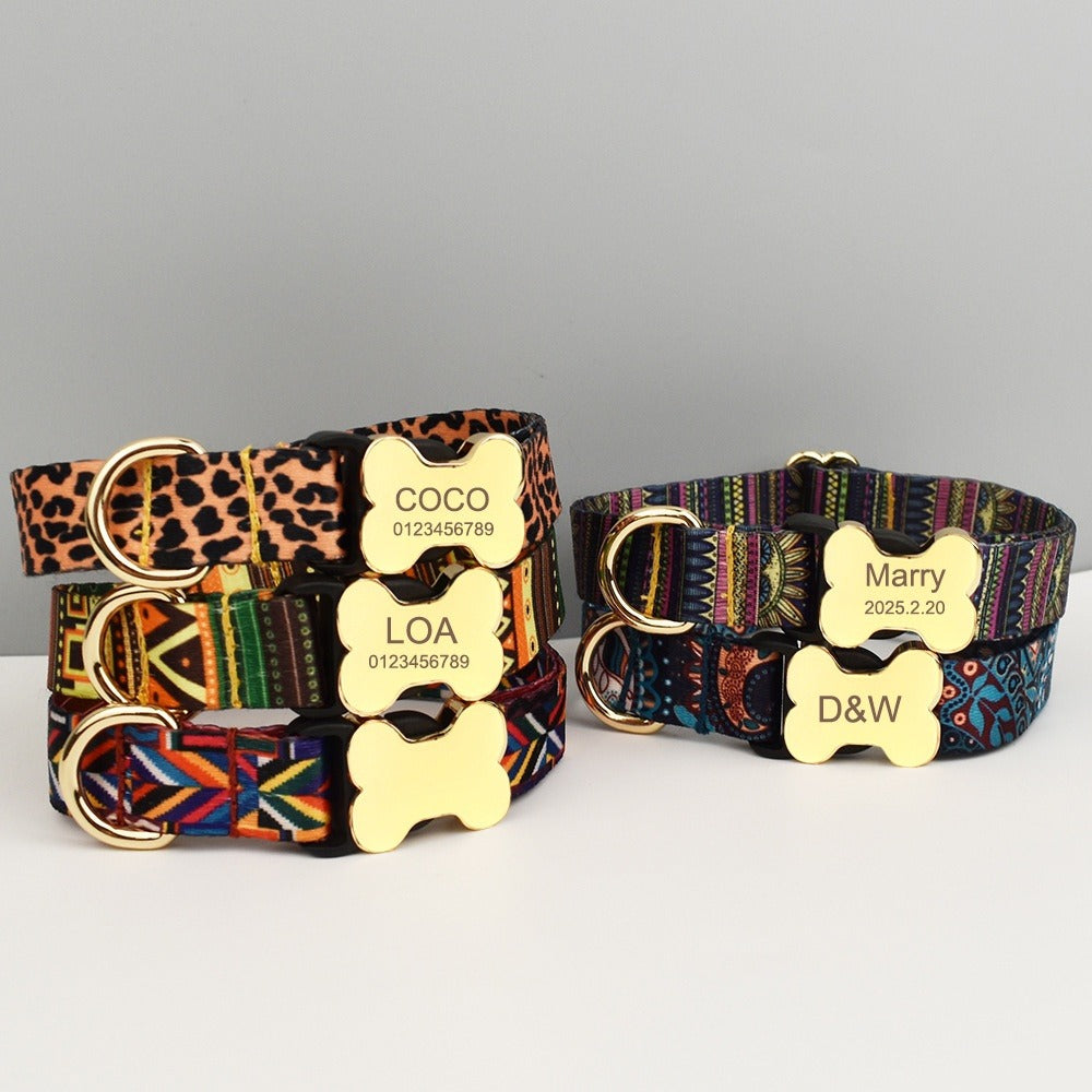 Ethnic Webbing Bone Buckle Pet Collar