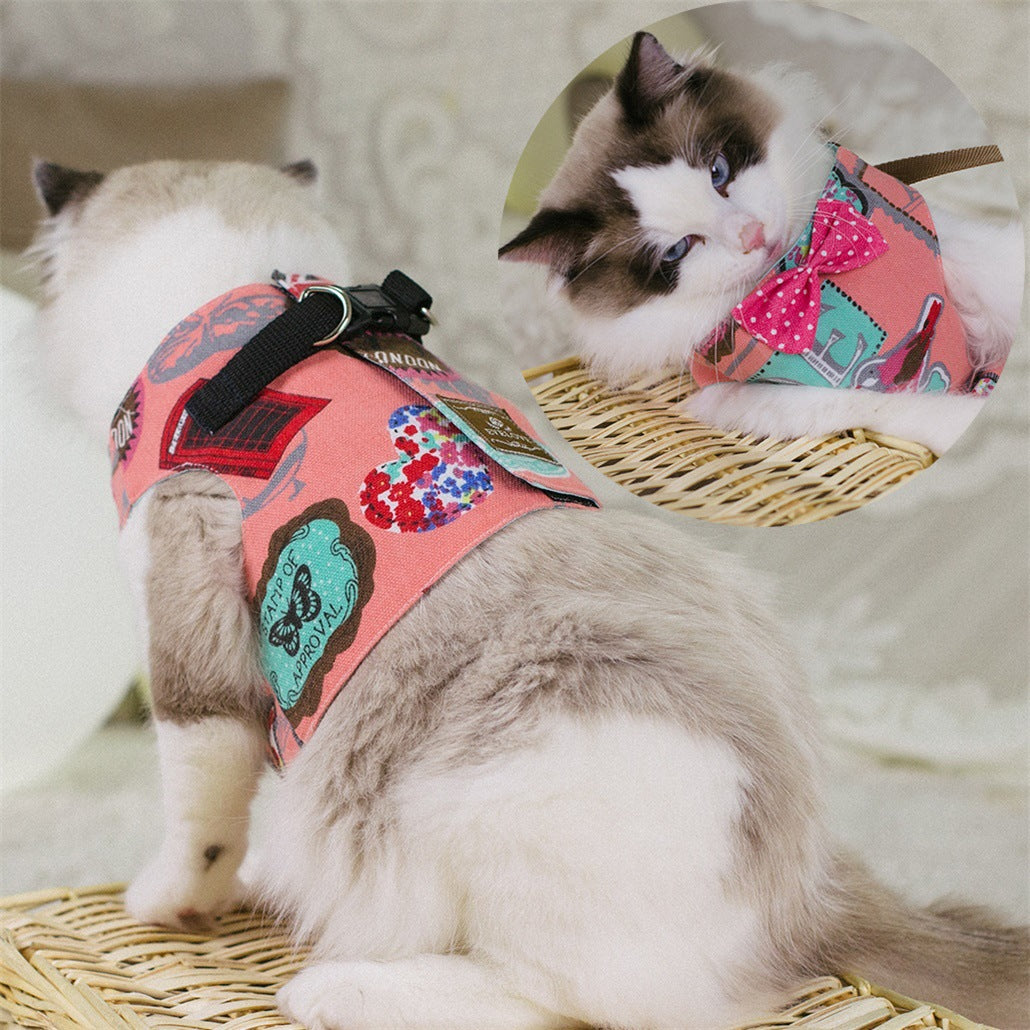 Cute Cat Chest Harness with Traction Rope