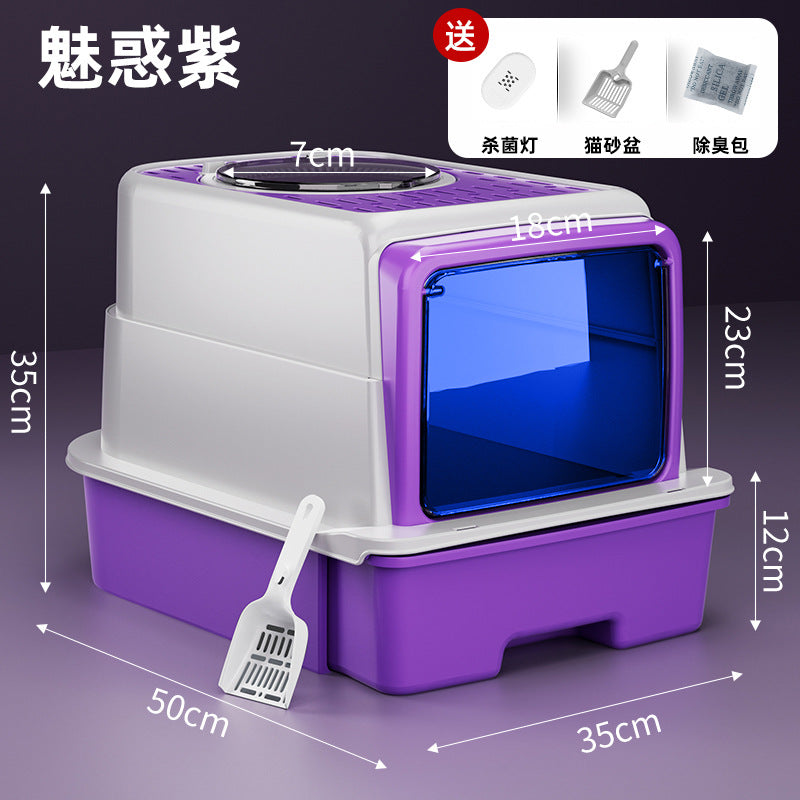 Extra Large Enclosed Cat Litter Box with Drawer System