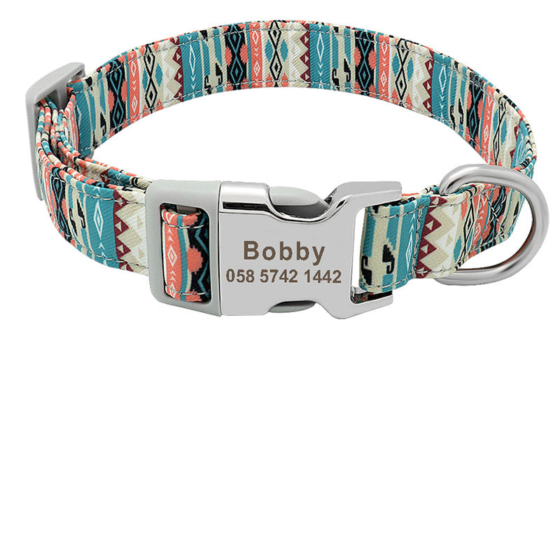 Floral Dog Collar with Engraving for Small to Large Breeds