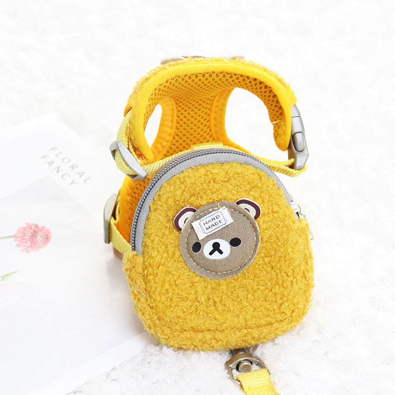 Cute Fleece Pet Backpack with Chest Strap and Leash