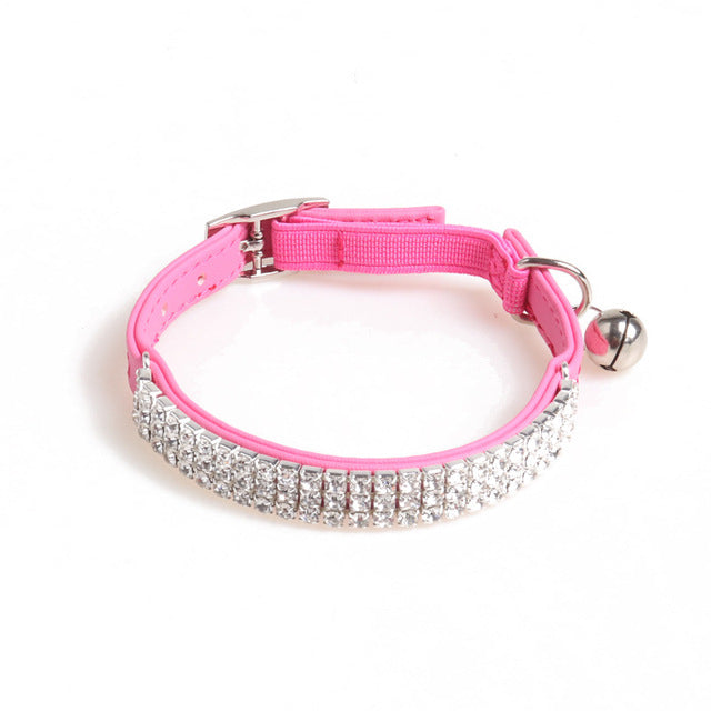 Adjustable PU Dog Collar with Water Diamond for Small Dogs