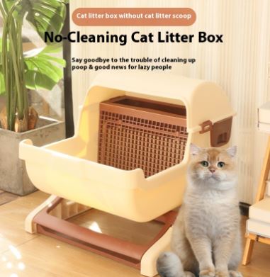 Semi-Automatic Tilting Open Cat Litter Box
