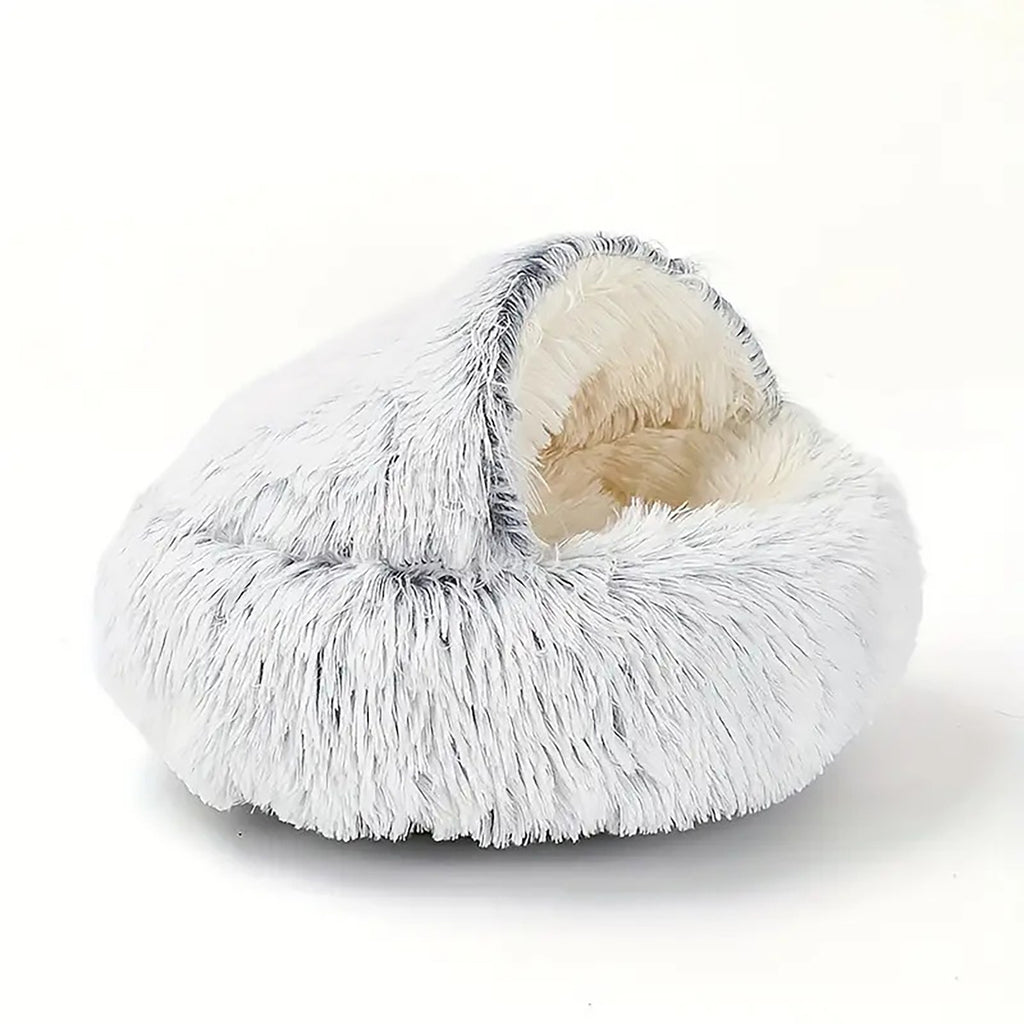 Plush Round Hooded Cat Bed