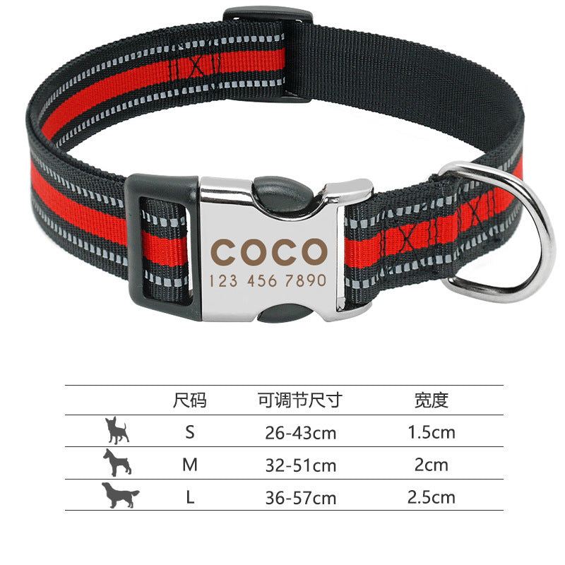 Reflective Dog Collar with Engraving for Pets