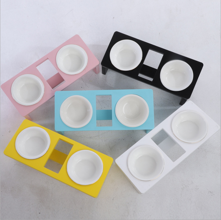 Tri-Color Cat Bowl Stand with Inclined Design