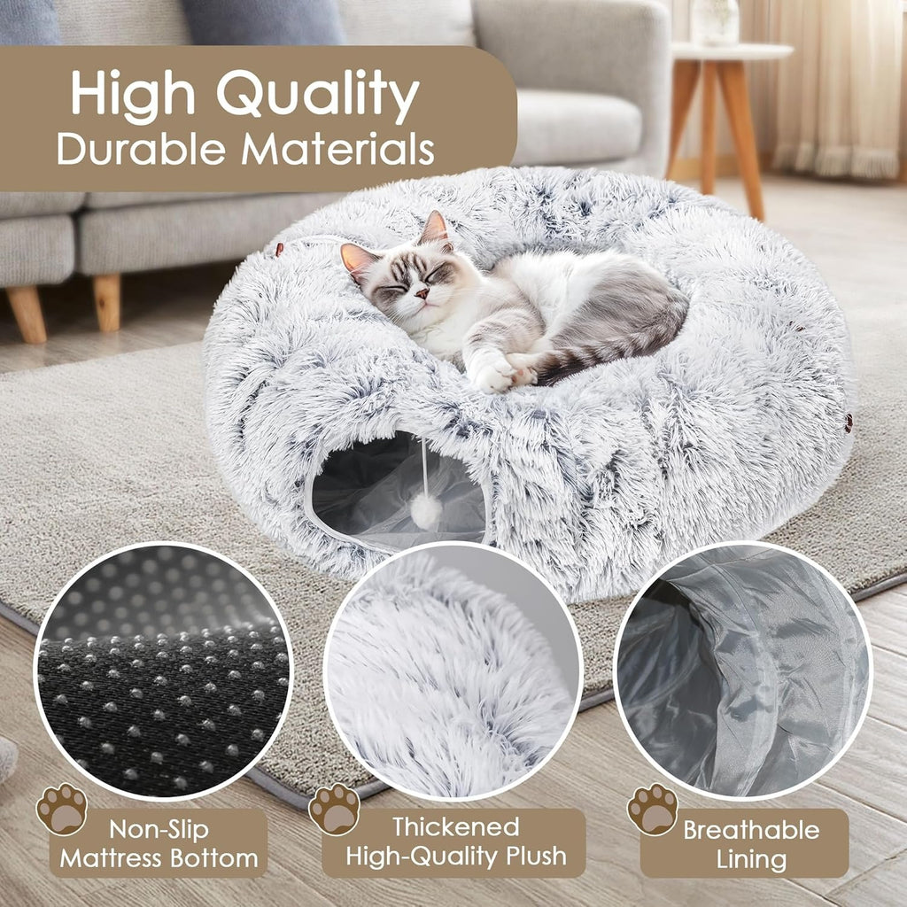 Cat Tunnel Bed with Washable Mat for Indoor Pets