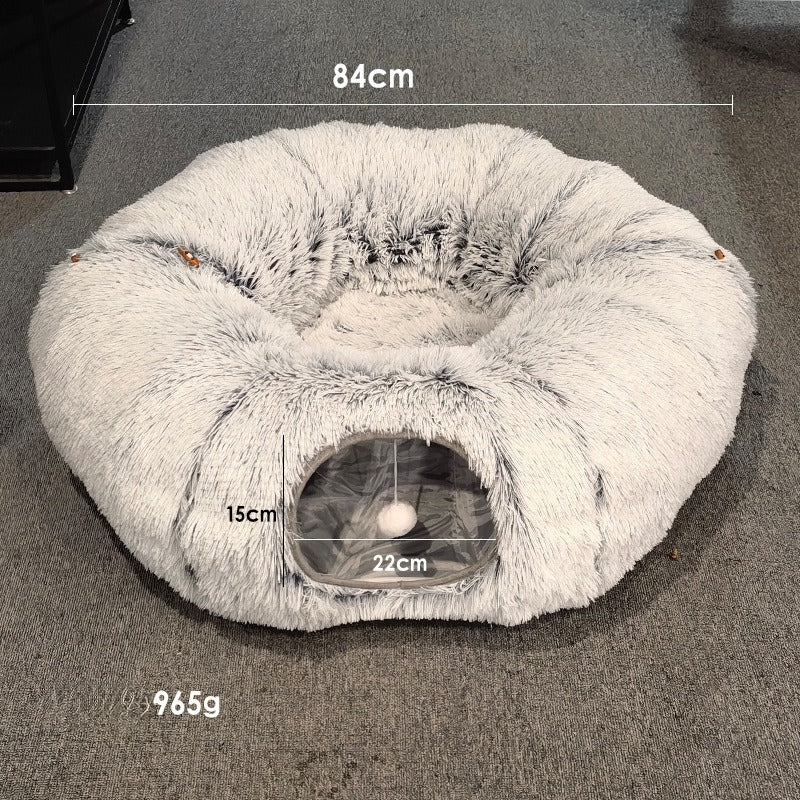 Cat Tunnel Bed with Washable Mat for Indoor Pets