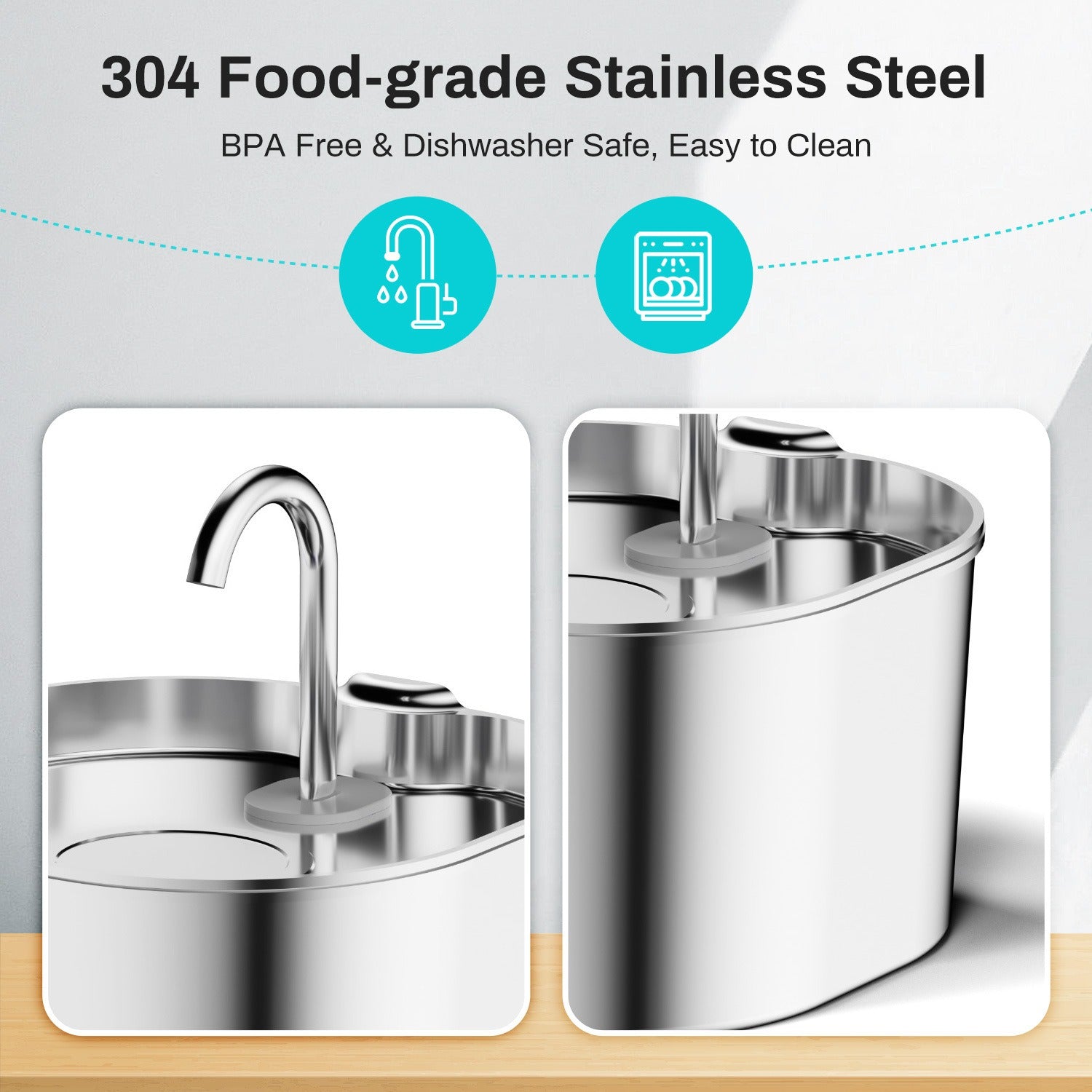 Smart Stainless Steel Pet Water Fountain 2.2L