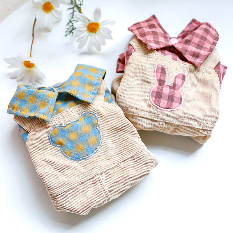 Bichon Dog Rabbit Check Overalls and Clothing