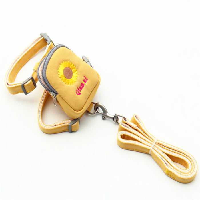 Korean Embroidered Pet Backpack with Leash and Strap