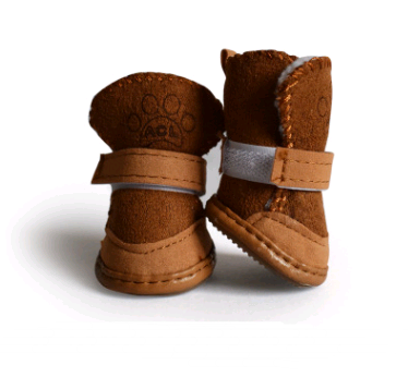 Dog Shoes for Pets, Fleece Snow Boots in Khaki & Pink