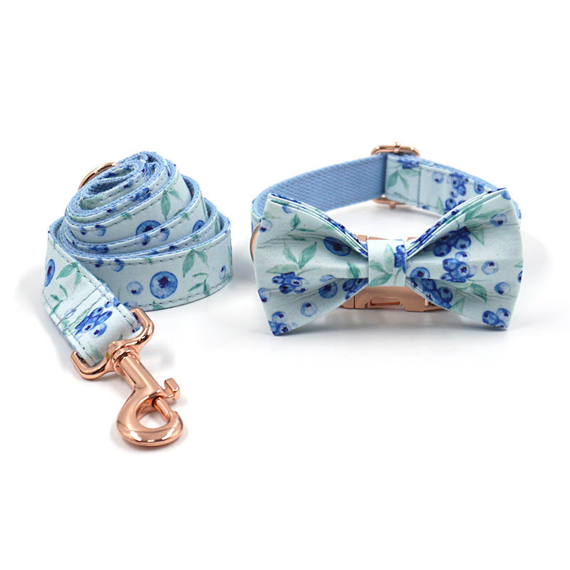 Blueberry Pet Collar with Rose Gold Buckle and Leash
