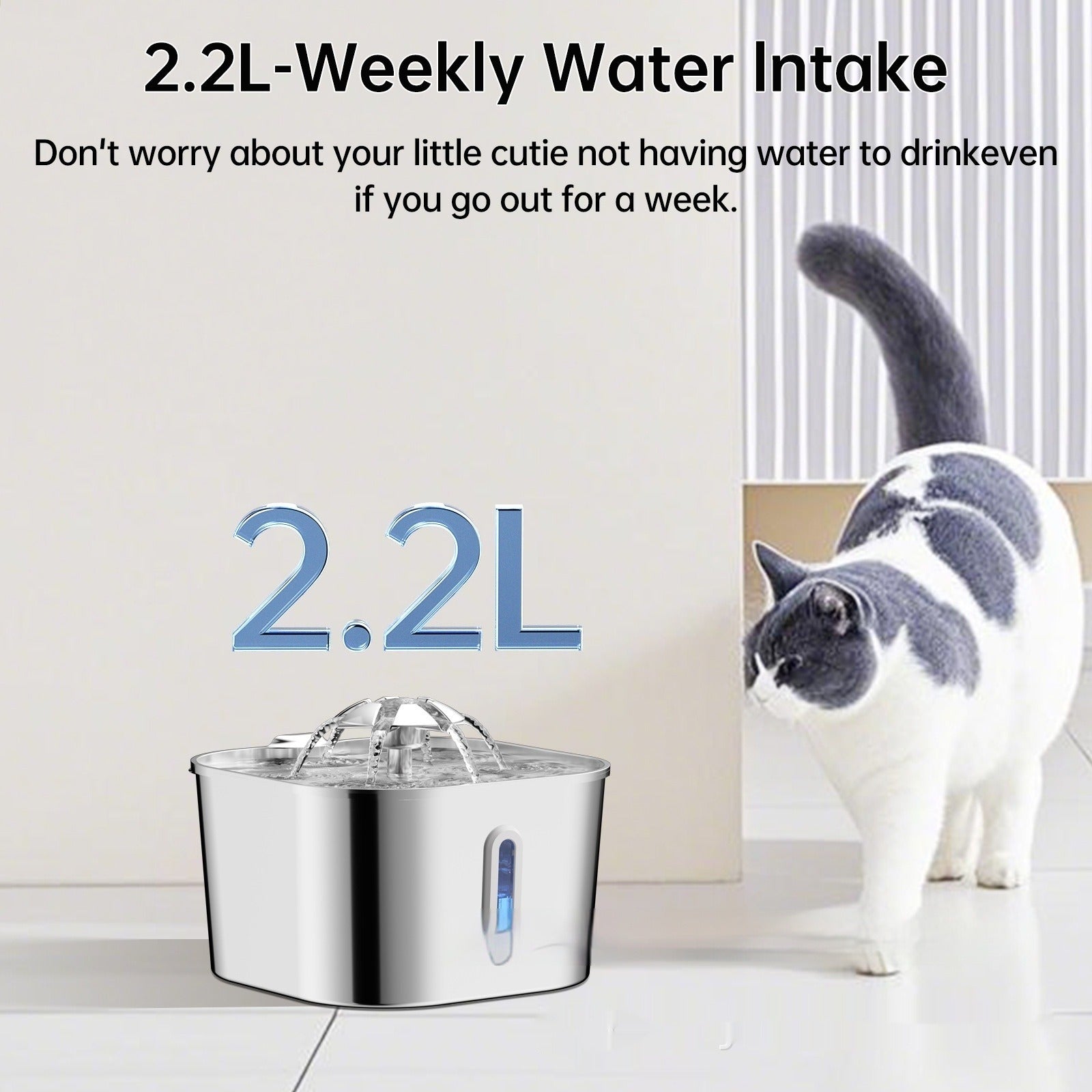 2.2L Stainless Steel Pet Water Fountain