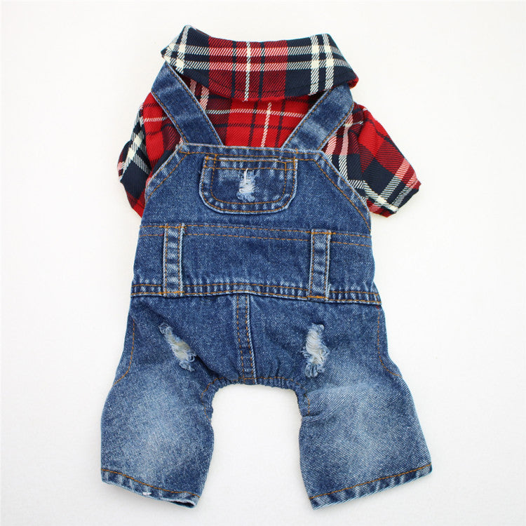 Large Plaid Denim Jumpsuit for Dogs