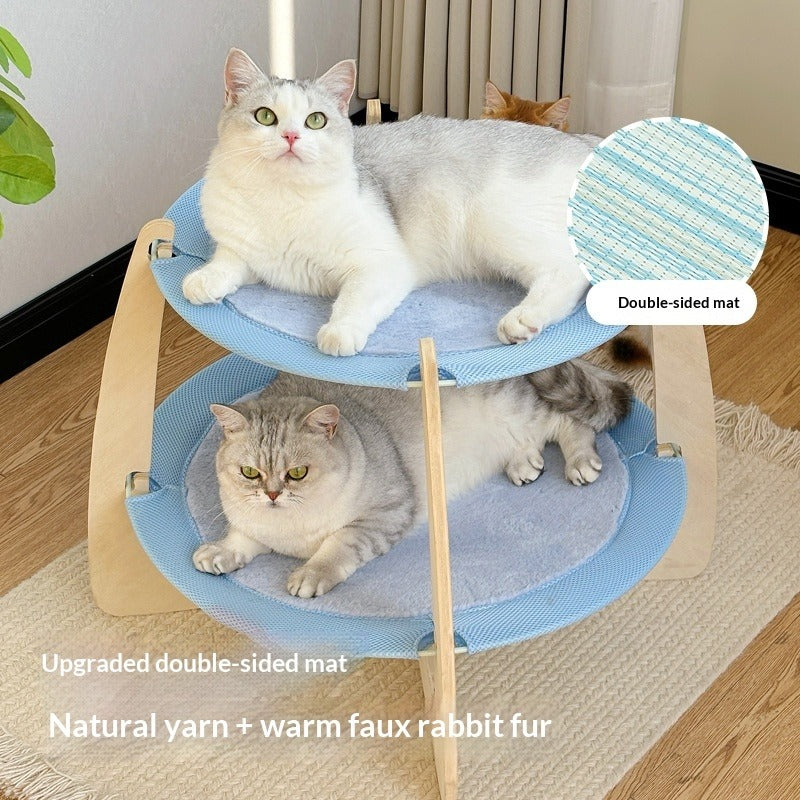 Woven Rattan Cooling Mat Solid Wood Cat Bed