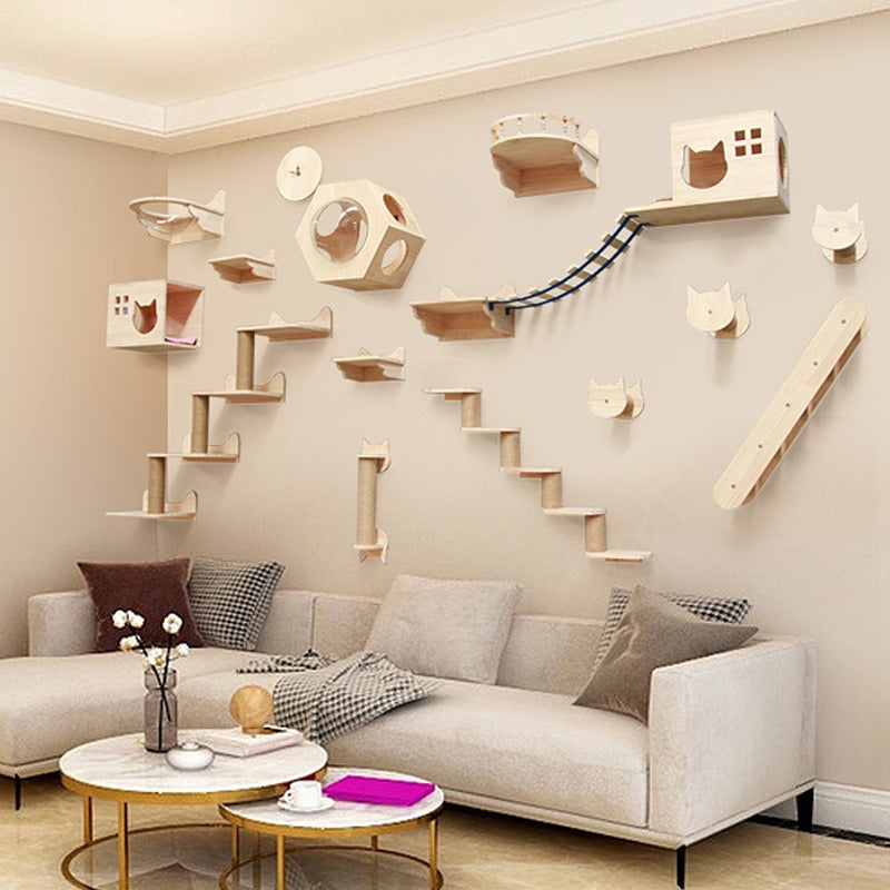Wall-Mounted Solid Wood Cat Shelves & Perches