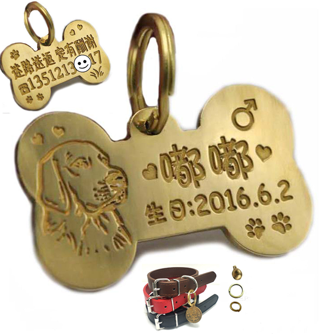 Custom Engraved Metal Dog Tag for Pets (Teddy & Golden)