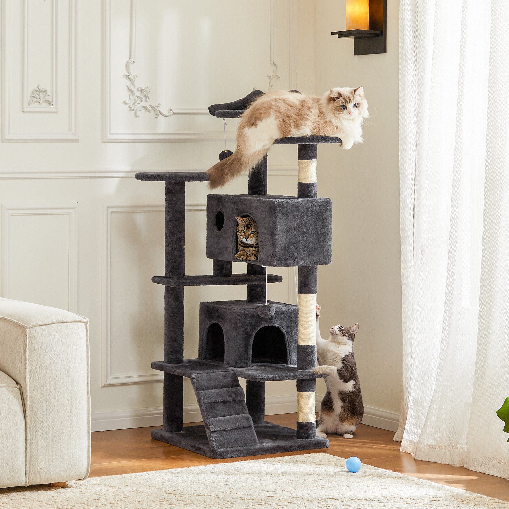 Large Multi-Level Cat Tree Tower with Scratching Post - Grey