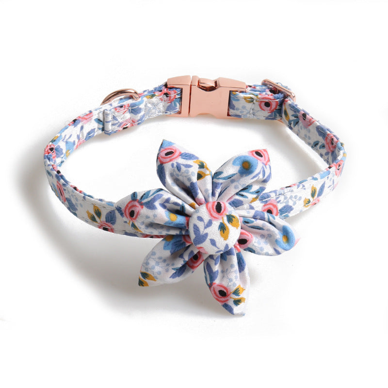 Flower Print Dog Collar with Metal Buckle and Sunflower