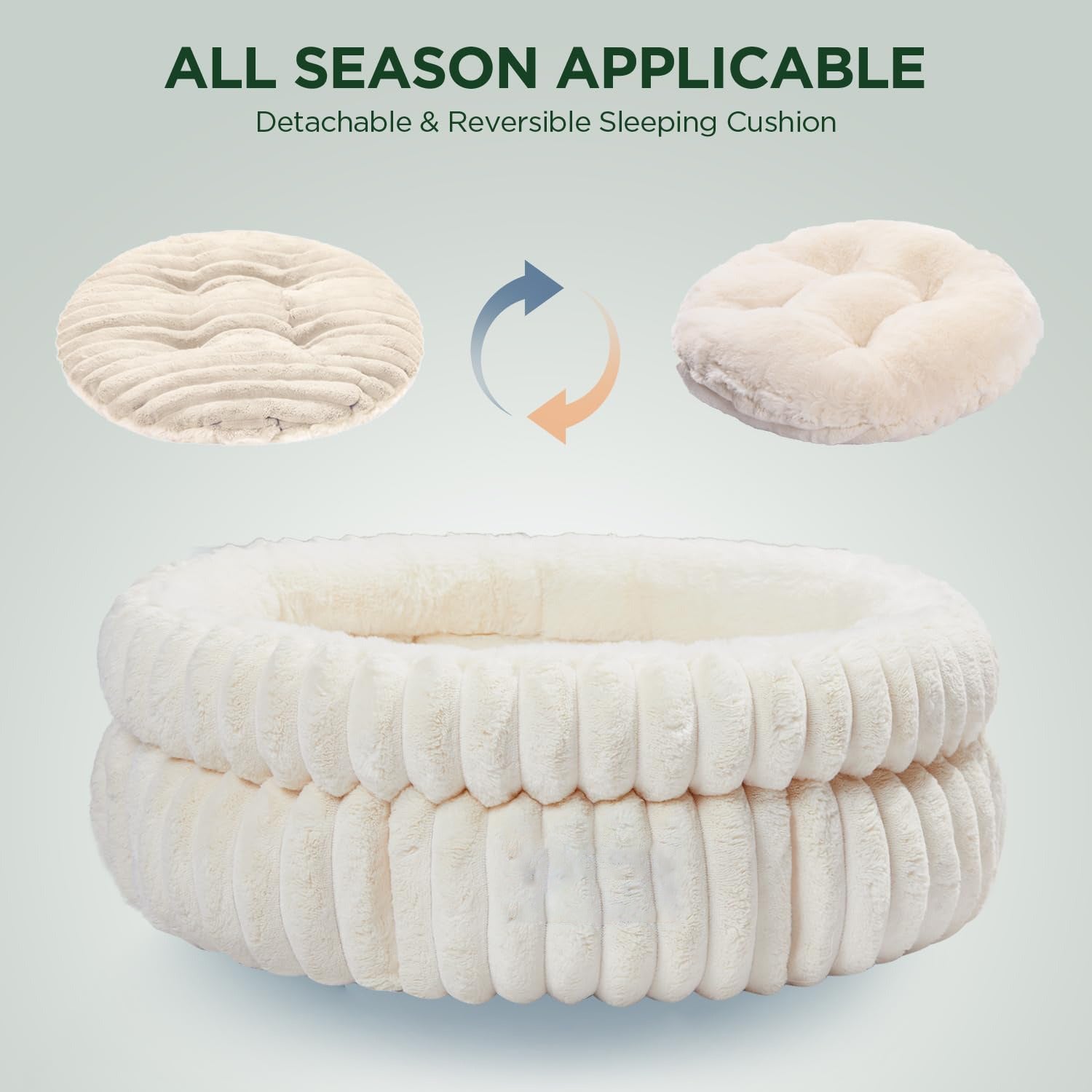 Washable Plush Cat Bed with Anti-Slip Bottom