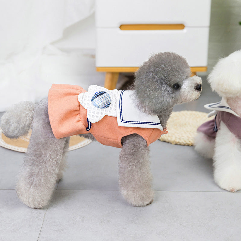 Big Flower Lapel Dog Skirt in Solid Color