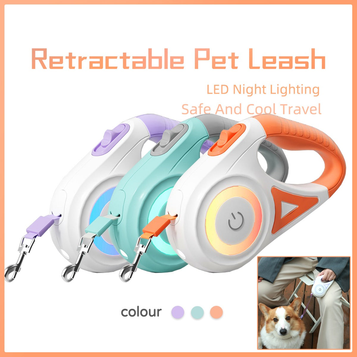 Retractable LED Dog Leash with Collar